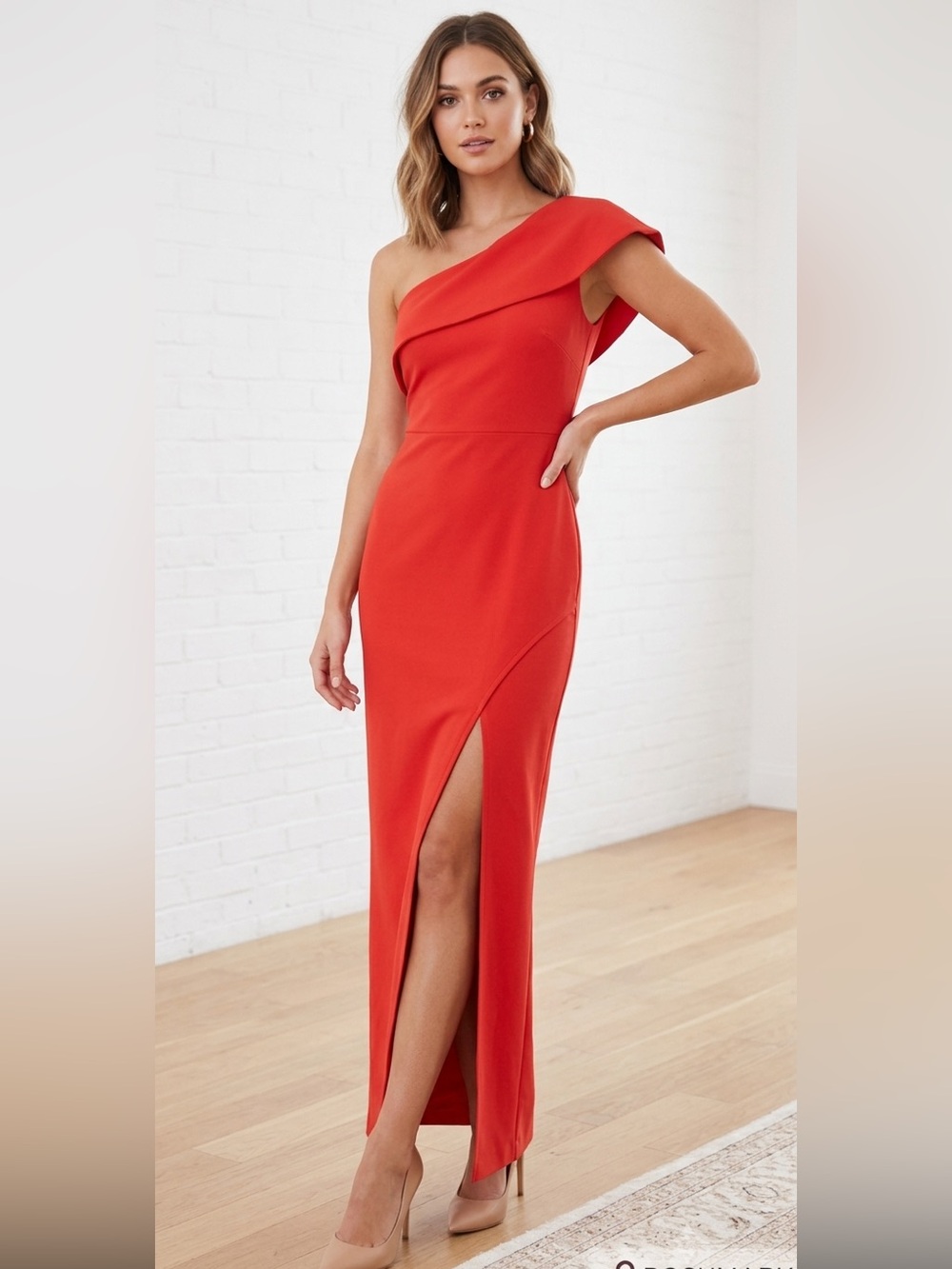 Laundry by Shelli Segal One-Shoulder Orange Evening Gown